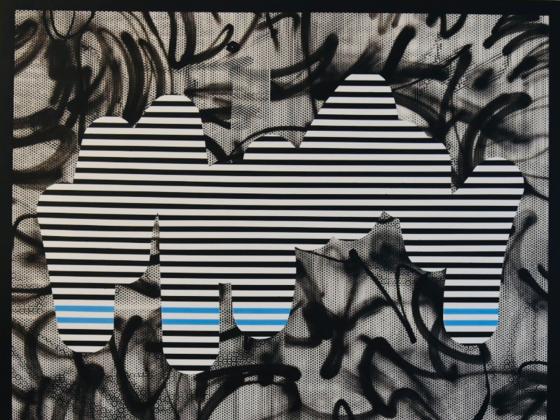 Malte van de Water: strips on gridpoints, Acryl auf Leinwand, 140 x 180 cm, 2020