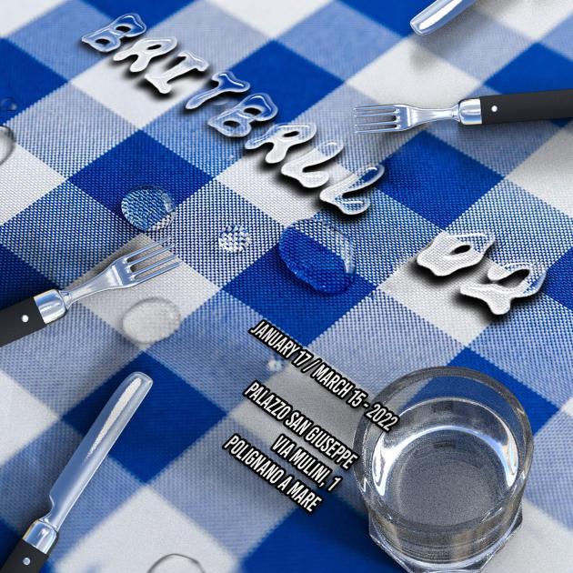 Invitation of Baitball 02, blue and white checkered tablecloth with water glas and cutlery