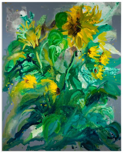 Rainer Fetting, Urbane Sonnenblumen Berlin, 2021, acrylic on canvas, 200 x 160 cm