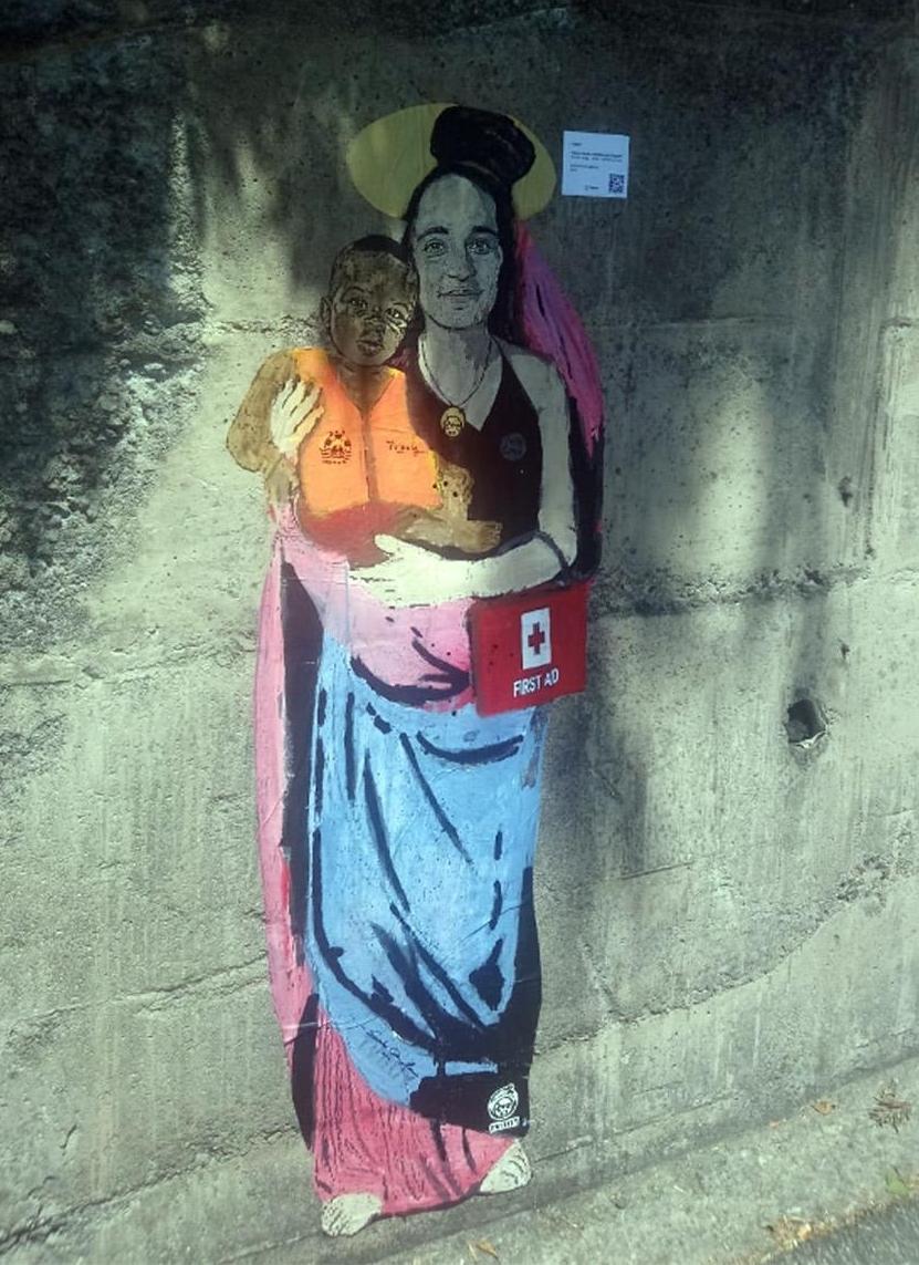 Ein Wandbild des Künstlers TvBoy im italienischen Ort Taormina zeigt die Rettungsschiff-Kapitänin Carola Rackete 
