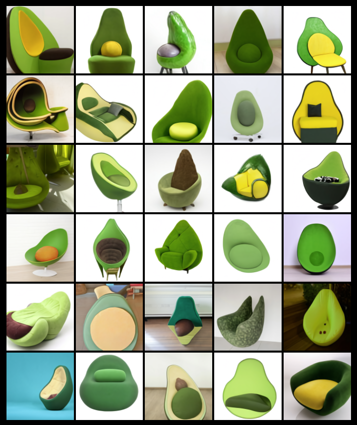 Sprachbasierte Entwürfe des Dall E-Programms von Stühlen, die aussehen wie Avocados 