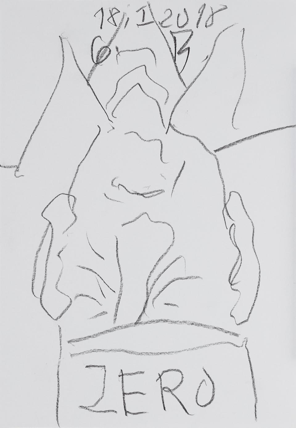 Das Kunstwerk Georg Baselitz "Selbstporträt ZERO", 2018, Bleistift auf Papier, Schätzpreis 8.000-12.000  Euro