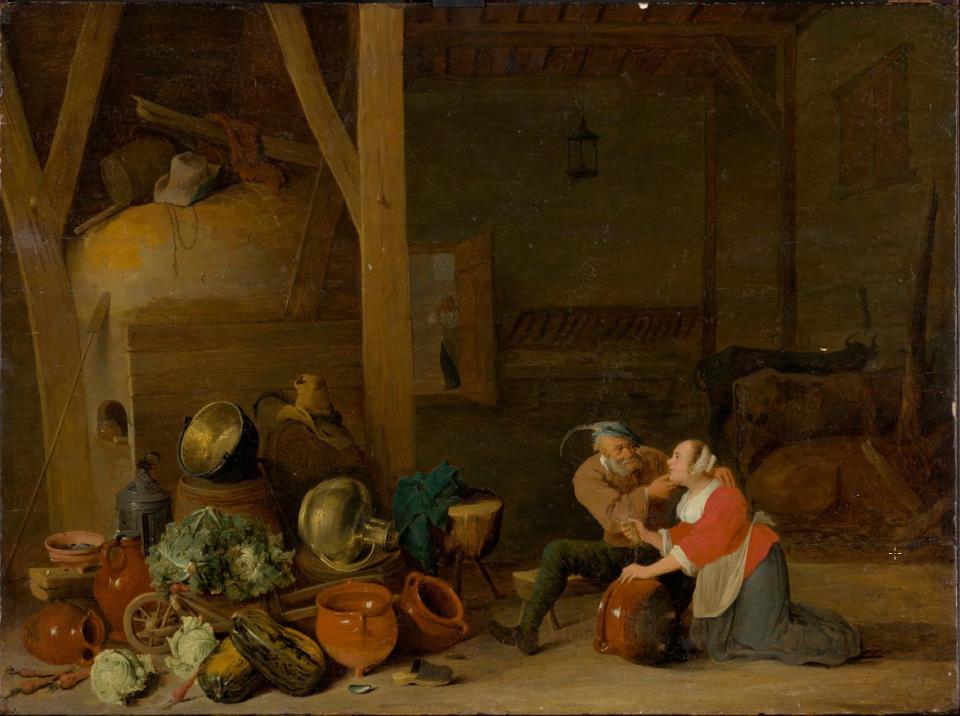 Ein Alter umarmt die Magd im Stall, 1649 (?)