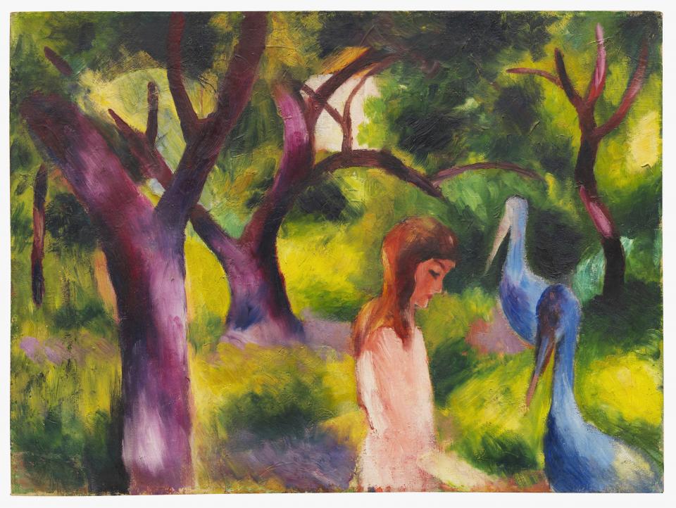 August Macke "Mädchen mit blauen Vögeln", 1914