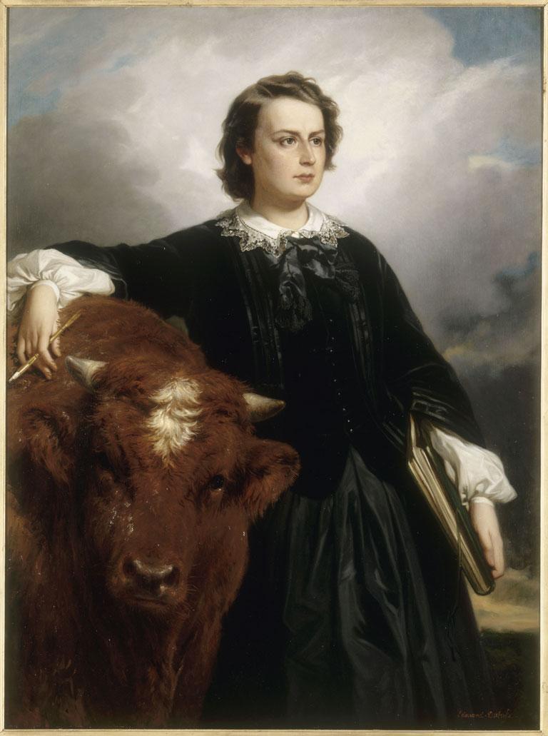 "Rosa Bonheur mit einem Stier" von Édouard Louis Dubufe (1857)