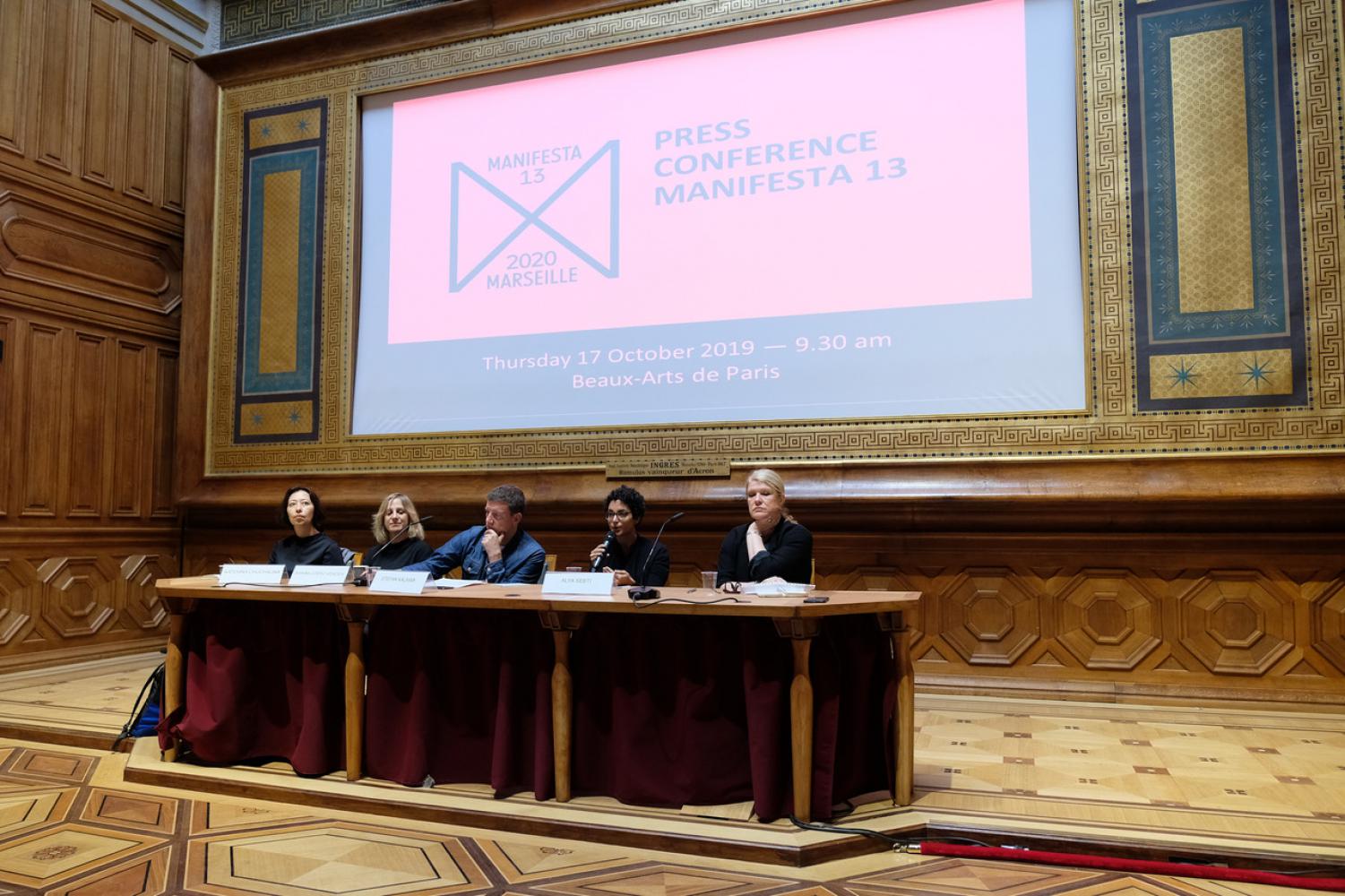 Die Pressekonferenz zur Manifesta 13 am 17. Oktober 2019 in der Ecole des Beaux Arts in Paris