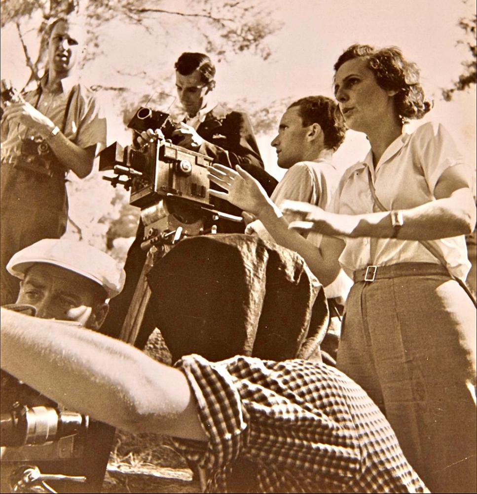 Leni Riefenstahl mit Team bei den Dreharbeiten zu "Olympia", 1936