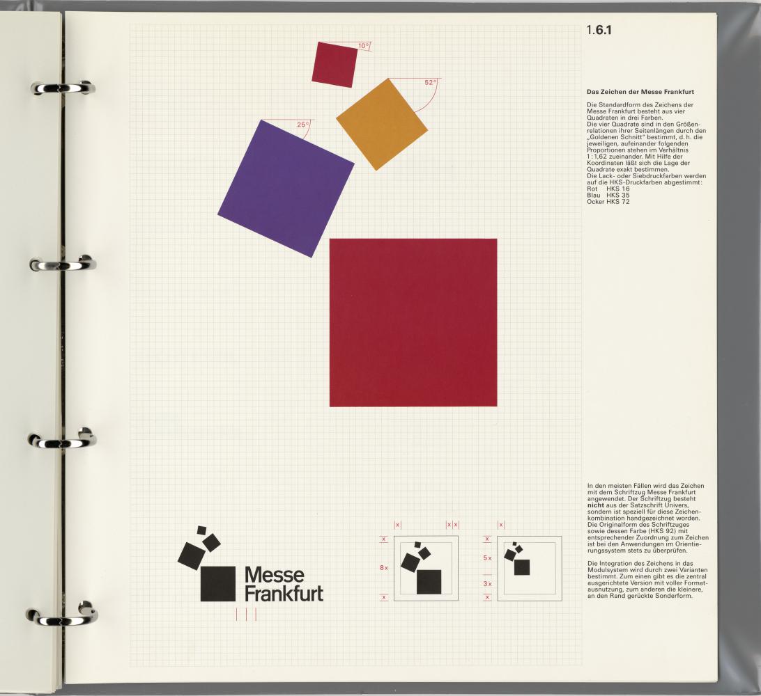 Grafisches Atelier Stankowski + Duschek, Zeichen der Messe Frankfurt, aus: Handbuch 2: Das Orientierungssystem, 1982/83, Staatliche Museen zu Berlin, Kunstbibliothek