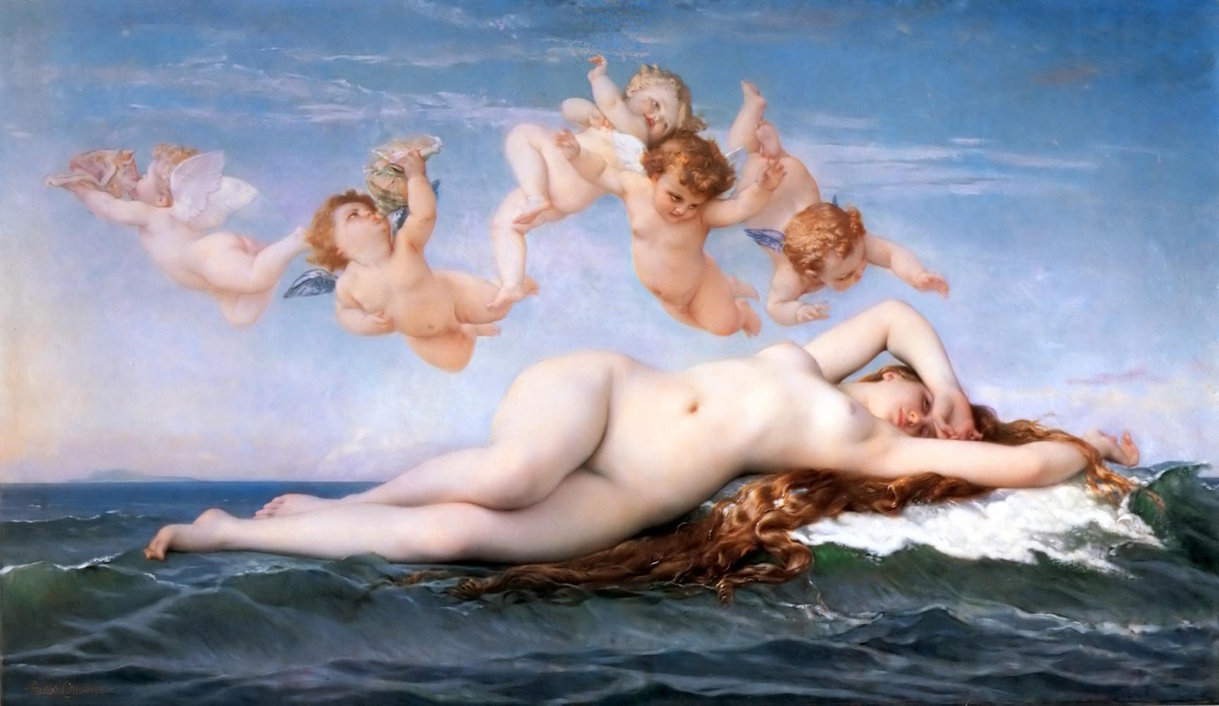 Ideale Weiblichkeit in der Kunst hieß lange untenrum glatt und unaufdringlich, und gemalt wurde sie überwiegend von Männern: Hier die "Geburt der Venus" von Alexandre Cabanel von 1863
