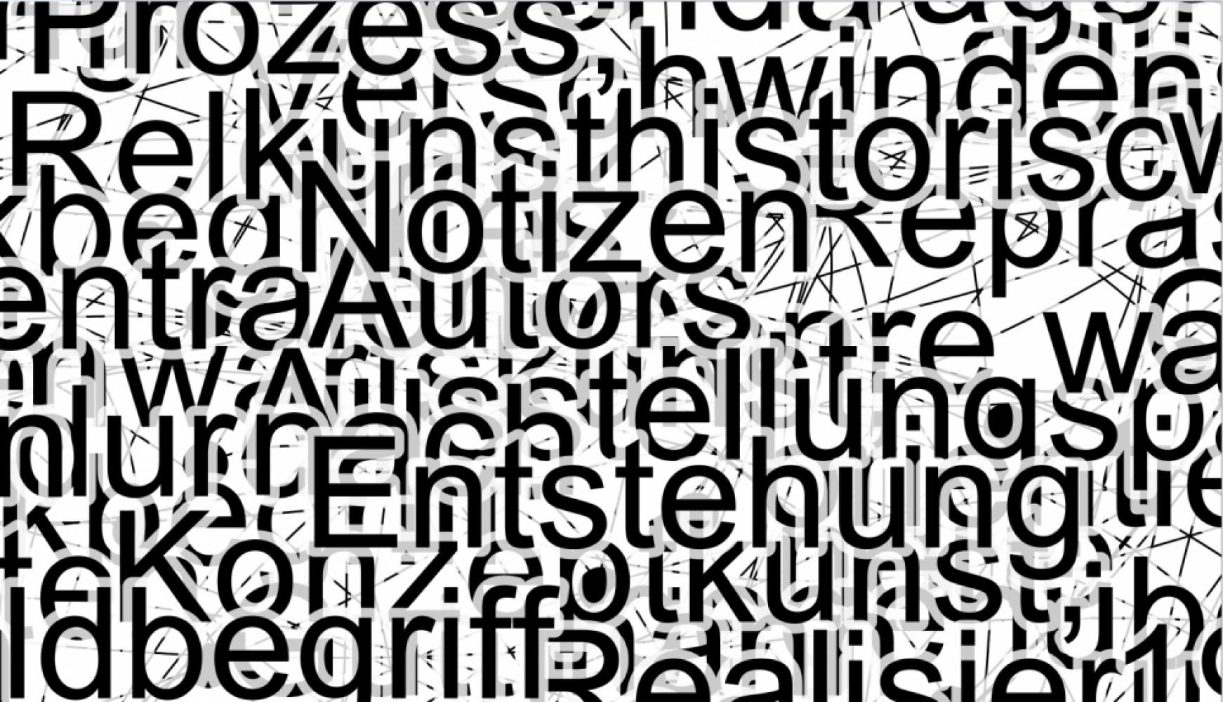 Wortwolke aus den 10.000 Wörtern in Texten zur zeitgenössischen Kunst