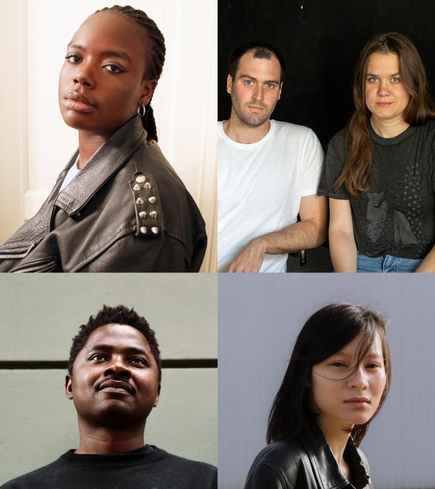 Die Nominierten für den Preis der Nationalgalerie 2021 (von oben links, im Uhrzeigersinn): Sandra Mujinga, Calla Henkel und Max Pitegoff, Sung Tieu und Lamin Fofana