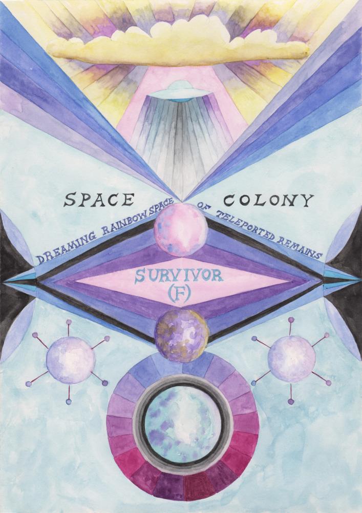 Suzanne Treister, Survivor (F)/Space Colony, 2016-2019. Watercolour on paper, 29,7 x 21 cm
