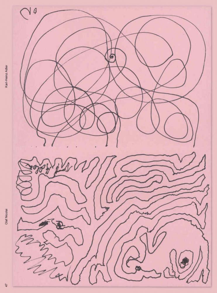 Zeichnung von Olaf Nicolai und Karl-Heinz-Adler, aus dem Buch "Cadavre Eyquis. Zusammen zeichnen", Edition Moderne