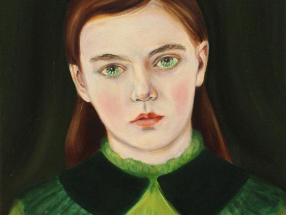 Camilla Mihkelsoo, Alice in a green dress, oil on canvas 2022